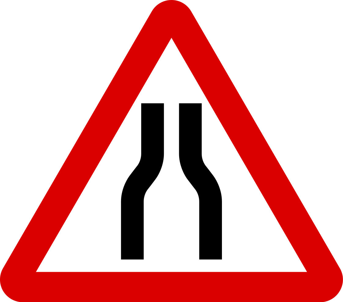 Road narrows on both sides ahead